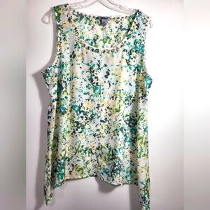DKNY white with splatter design silky tunic women's XL  #1979